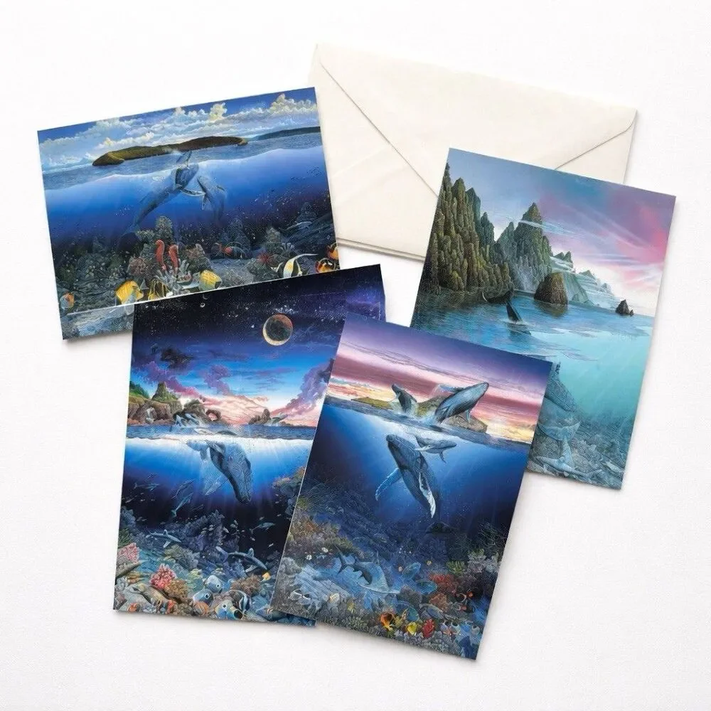 VTG Robert Lyn Nelson Ocean Whale Art 4 Cards Set Cameron Collection Frameable